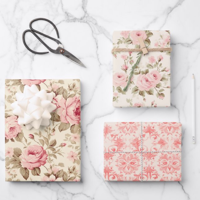 Hübsche Rosen Geschenkpapier Set (Vorderseite)