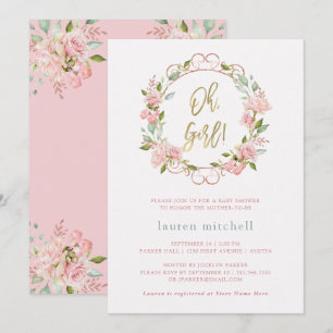Hübsche Rosen und Gold-Script   Babyparty Einladung