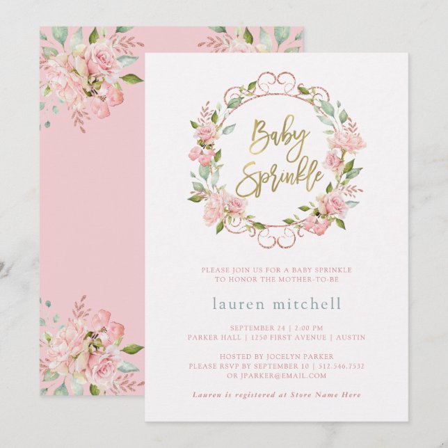 Hübsche Rosen und Goldrausch| Kindersprinke Einladung (Vorne/Hinten)