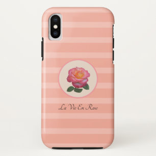 Hübsche Rosenblume auf korallenrosa gestreift Case-Mate iPhone Hülle