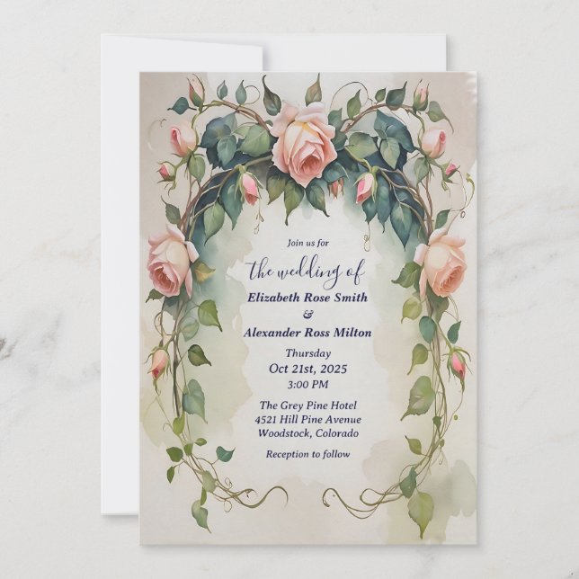 Hübsche Rosenblütenhochzeit Einladung (Vorderseite)