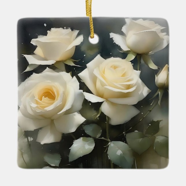 Hübsche Rosengarten Aquarellmalerei Keramikornament (Vorderseite)