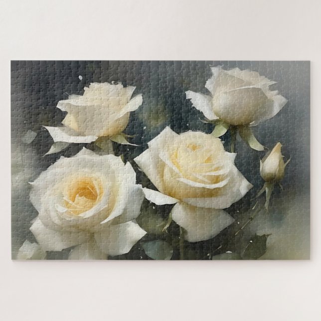 Hübsche Rosengarten Aquarellmalerei Puzzle (Horizontal)