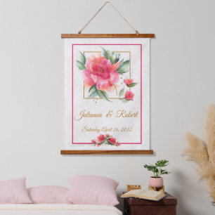 Hübsche Rosengarten Budget-Hochzeits-Erinnerung  Wandteppich Mit Holzrahmen
