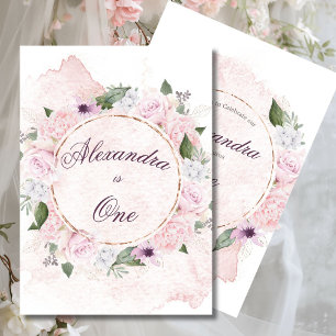 Hübsche Rosenrosen zum ersten Geburtstag Einladung