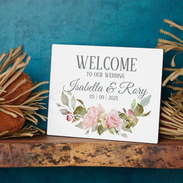 Hübsche Roses Bouquet Tabletop Hochzeit Fotoplatte (Seite)