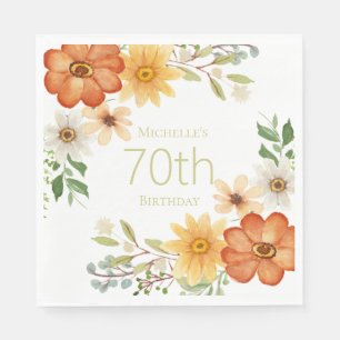 Hübsche Rostgelbe Weiße Blumen 70. Geburtstag Serviette