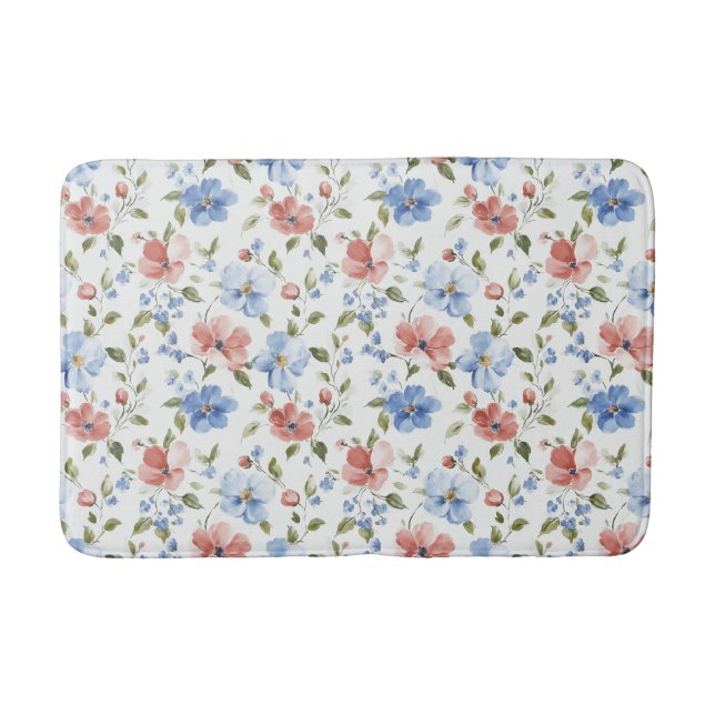Hübsche rote blaue Blumen Badematte (Vorderseite)