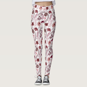 Hübsche Rote Blume Blumenfarben drucken Leggings