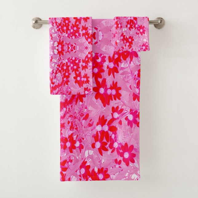 Hübsche rote Blumen Badhandtuch Set (Insitu)