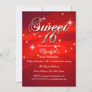 Hübsche Rote Glitzernde Sweet Sixteen Einladung