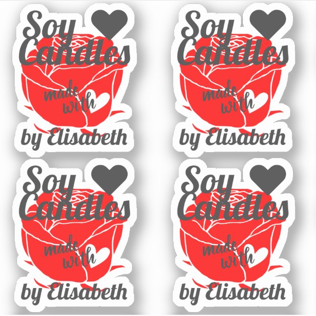 Hübsche Rote Rose aus Herz-Blumenstrauß-Kerzen Aufkleber