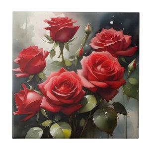 Hübsche rote Rosen Aquarellmalerei Fliese