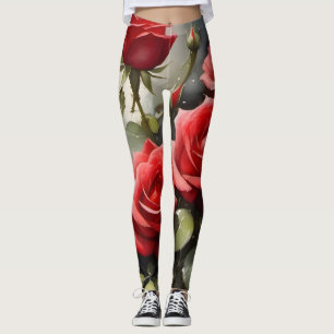 Hübsche rote Rosen Aquarellmalerei Leggings