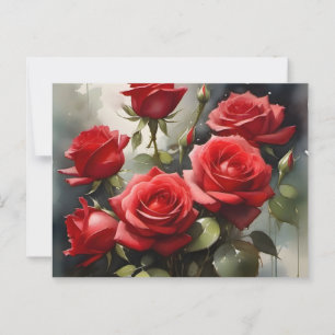 Hübsche rote Rosen Aquarellmalerei Postkarte