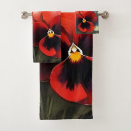 Hübsche rote Stiefmütterchen Aquarellmalerei Badhandtuch Set