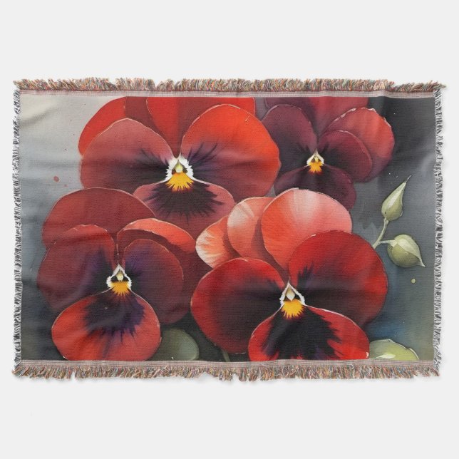 Hübsche rote Stiefmütterchen Aquarellmalerei Decke (Vorderseite)