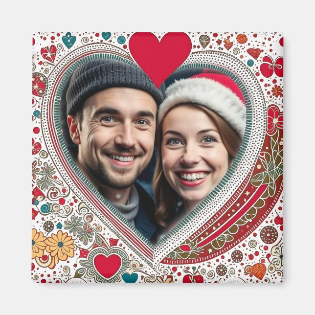 Hübsche rote und türkisfarbene Rahmen Magnet (Vorne)