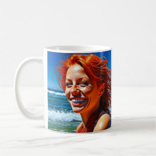 Hübsche Rothaardame am Strand Personalisiert Kaffeetasse