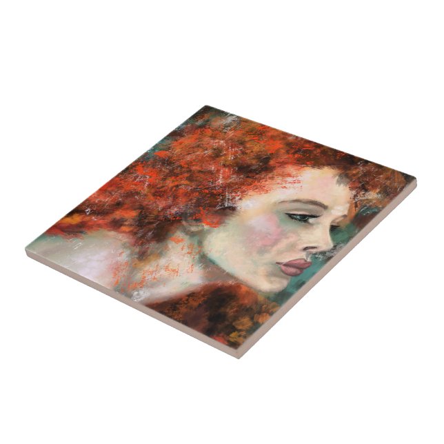 Hübsche Rotkopfweibchen Keramik Tile Fliese (Seite)