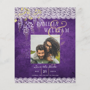 Hübsche Rustikale Lila WISTERIA Hochzeit Flyer