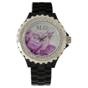 Hübsche rustikale Rose Art Monogram Armbanduhr