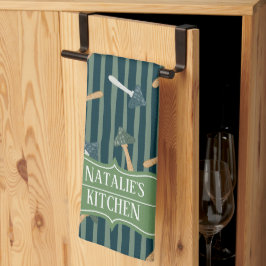 Hübsche Salbei-Monogramm-Pilzmuster-Retro Geschirrtuch