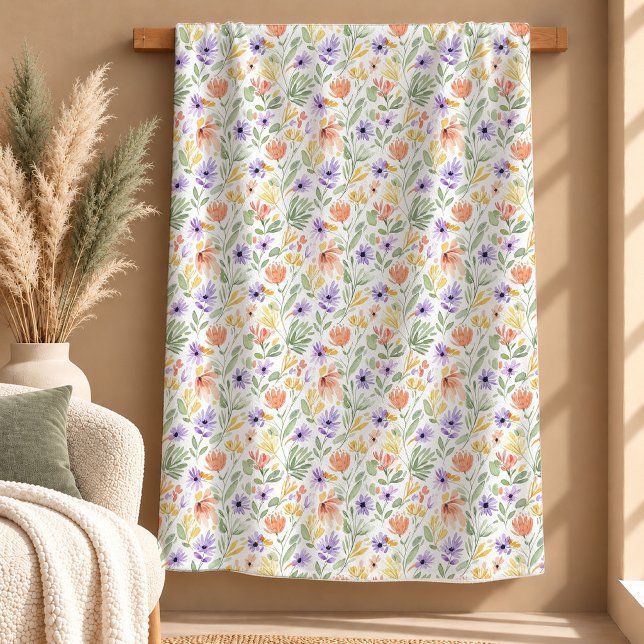 Hübsche Salbei-Staubgrüne Blumen-Boho-Decke Fleecedecke (Pretty Sage Dusty Green Floral Boho Blanket)