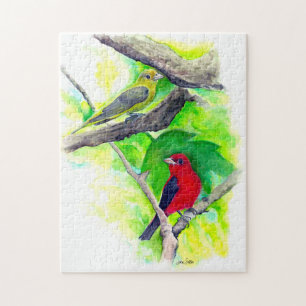 Hübsche Scarlet Tanagers Paarmalerei Puzzle