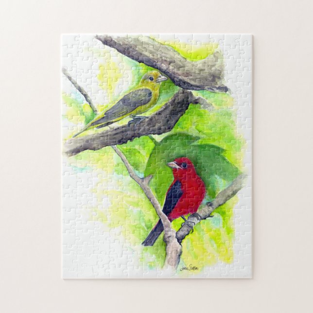 Hübsche Scarlet Tanagers Paarmalerei Puzzle (Vertikal)