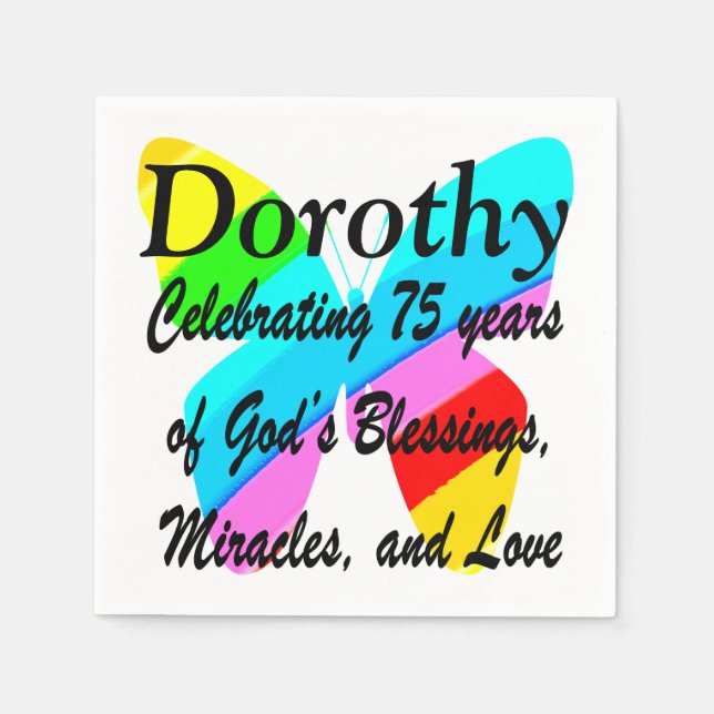 HÜBSCHE SCHALTFLY PERSONALISIEREN 75. GEBURTSTAG N SERVIETTE (Vorderseite)