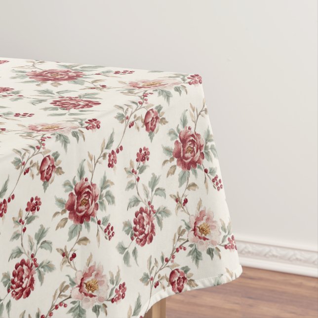 Hübsche Schicke Rote Creme Blumen Hochzeit Tischdecke (Beispiel)