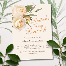 Hübsche Schicke Weiße Rosen Creme Muttertags-Brunc Einladung