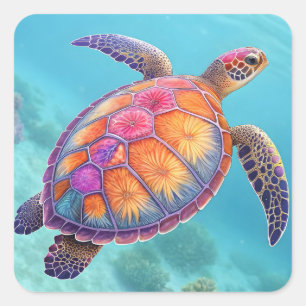 Hübsche Schildkröte Quadratischer Aufkleber