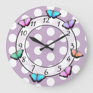 Hübsche Schmetterlinge Polka Dot Whimsical Clock Große Wanduhr