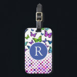 Hübsche Schmetterlinge und Monogramm Gepäckanhänger<br><div class="desc">Mit Monogramm Gepäckmarke mit hübschen Schmetterlingen und Dots Design in Blues,  grün und lila.</div>