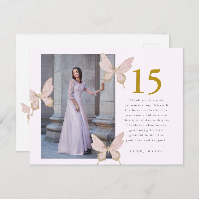 Hübsche Schmetterlinge Zwei Foto Quinceanera Viele Postkarte (Vorne/Hinten)