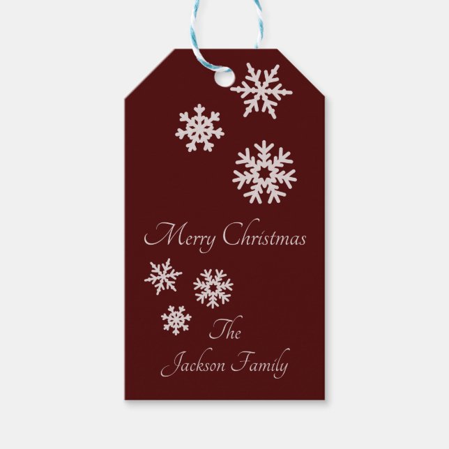 Hübsche Schneeflocken Burgund Personalisierter Nam Geschenkanhänger (Vorderseite)