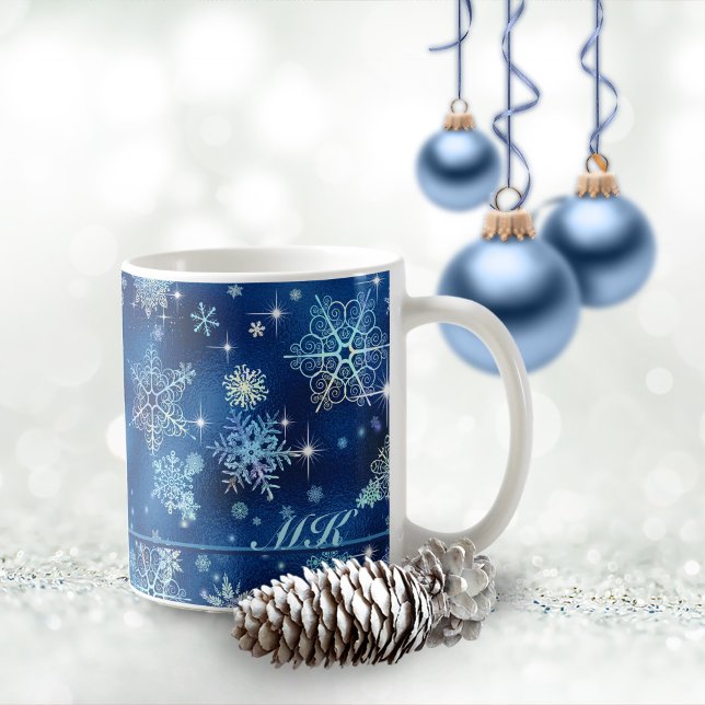 Hübsche Schneeflocken Muster Blau ID846 Kaffeetasse (Von Creator hochgeladen)