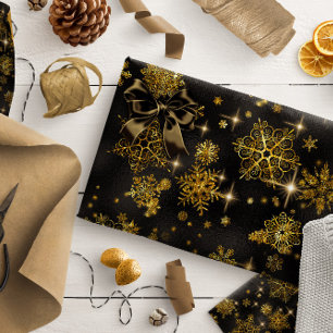 Hübsche Schneeflocken Muster Gold/Schwarz ID846 Geschenkpapier