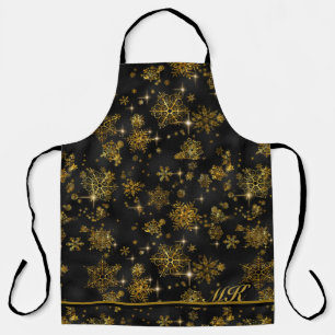 Hübsche Schneeflocken Muster Gold/Schwarz ID846 Schürze