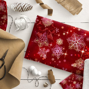 Hübsche Schneeflocken Muster Red ID846 Geschenkpapier