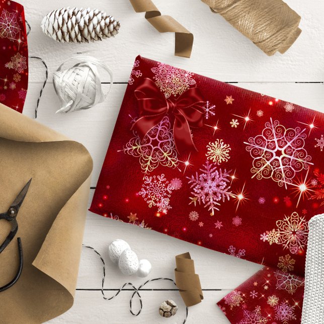 Hübsche Schneeflocken Muster Red ID846 Geschenkpapier (Von Creator hochgeladen)