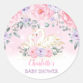 Hübsche Schwanenprinzessin Lila Pink Floral Favori Runder Aufkleber