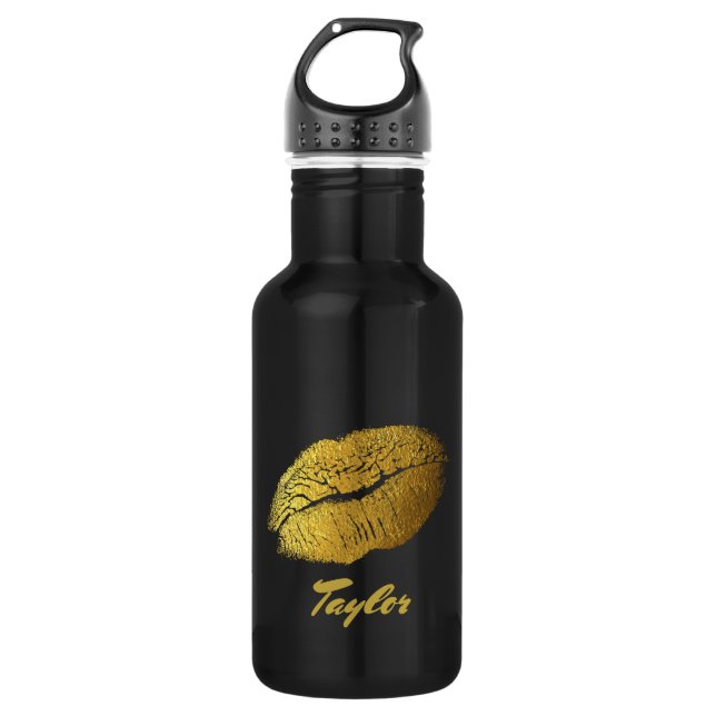 Hübsche Schwarz-Gold-Lippen personalisieren Trinkflasche (Vorderseite)