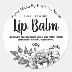 Hübsche Schwarz-weiße Blume Art Lip Balm Labels Runder Aufkleber