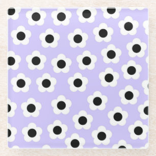 Hübsche schwarz-weiße Blume mit blauem Hintergrund Glasuntersetzer