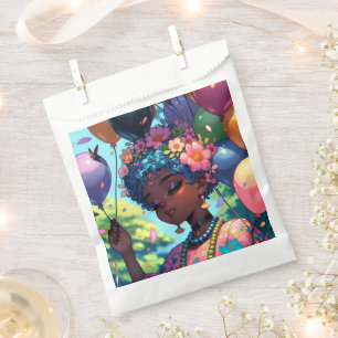 Hübsche Schwarze Anime-Girl mit Geburtstag Geschenktütchen