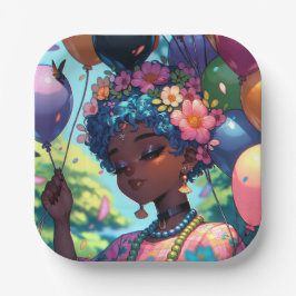 Hübsche Schwarze Anime-Girl mit Geburtstag Pappteller