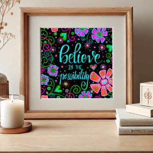 Hübsche schwarze Flora Inspiriere Zitatinspirierth Poster